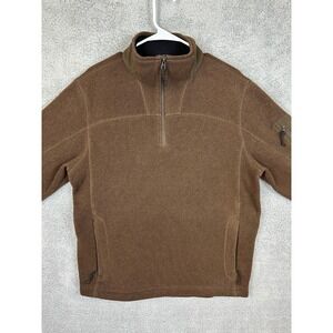 LL Bean Pullover Mens Large Green Fleece 1/4 Zip Sweater Waffle Knit Polartec